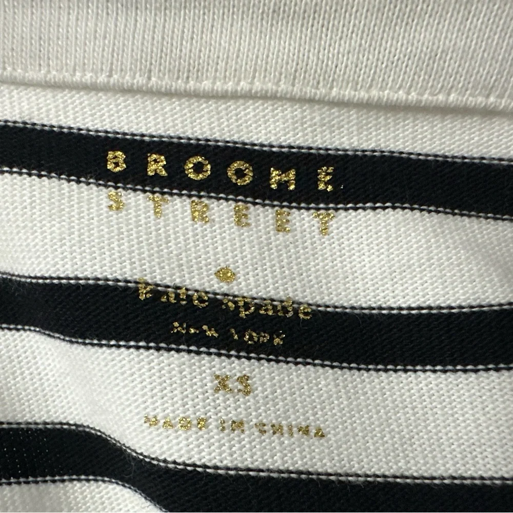 KATE SPADE Broome Street Womens Eyelet Stripe Dress Sz XS Black White Boat Neck
